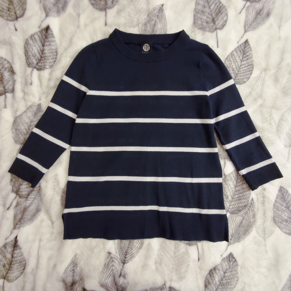 Bobeau Navy Striped Knit Sweater